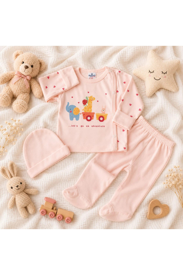 3-Piece Baby Set with Foldable Gloves and Beret
