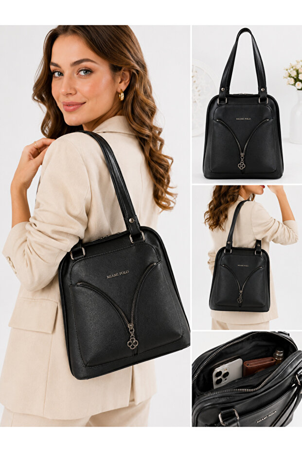 1206 Black Juniper Leather Backpack and Shoulder Bag