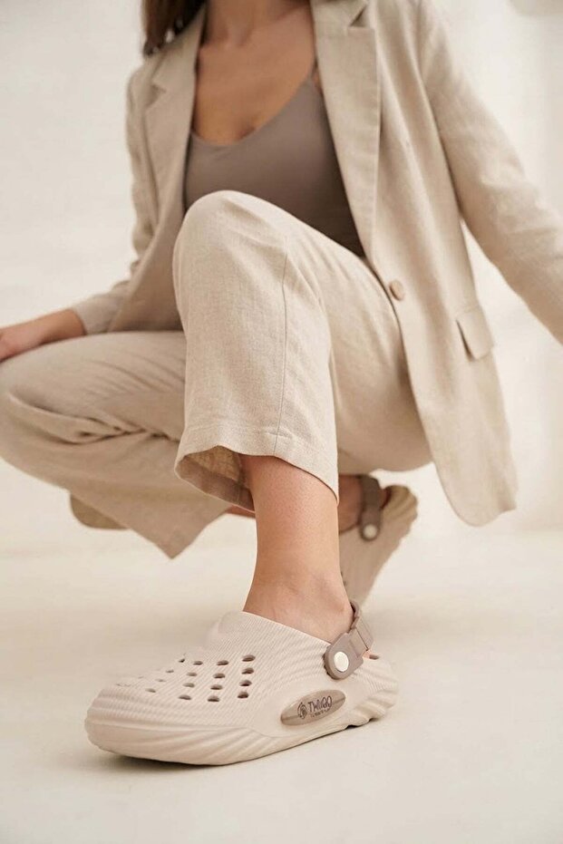 Elit Mys9808 Women's Sabo Slippers Ecru
