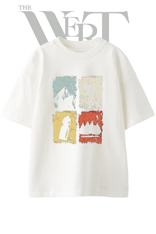 Dag Yuruyus Design Printed Unisex White Oversize T-Shirt