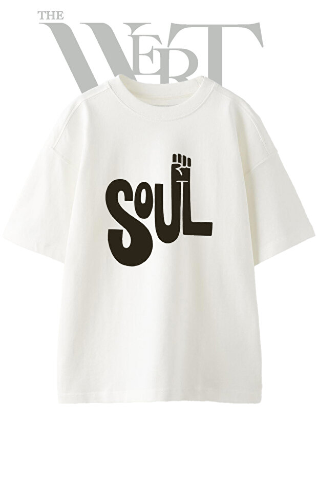 Soul Fist Design Printed Unisex White Oversize T-Shirt