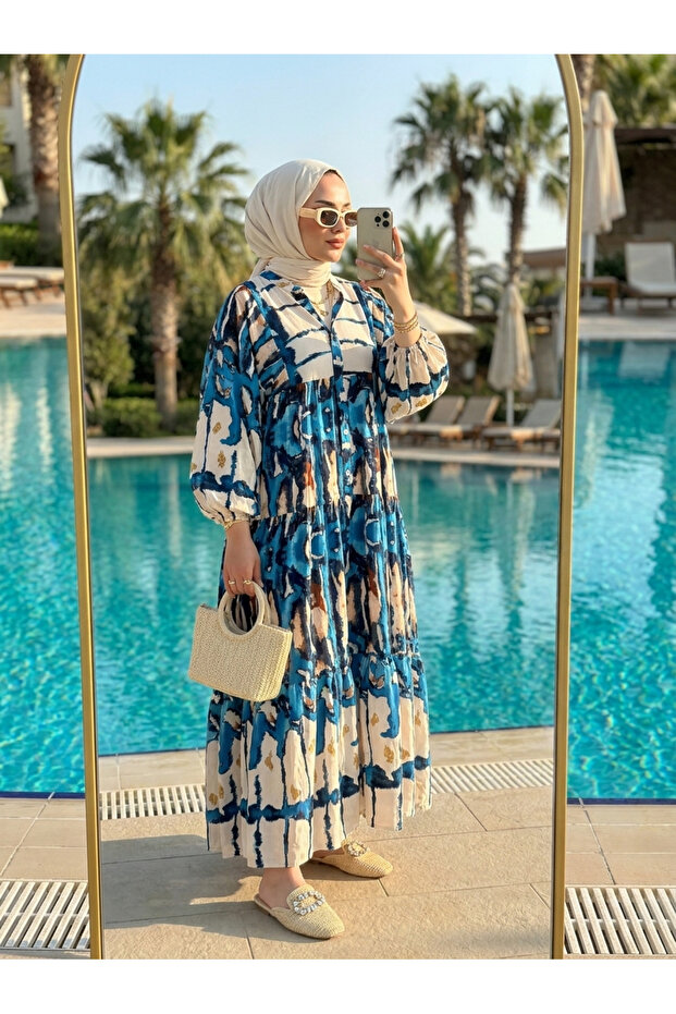 فستان نسائي طويل بتصميم عرقي مزخرف - فيسكوز