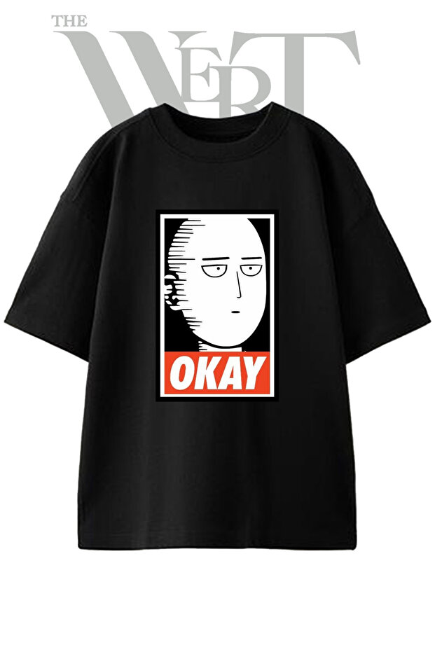 Saitama Okay Design Printed Unisex Black Oversize T-Shirt