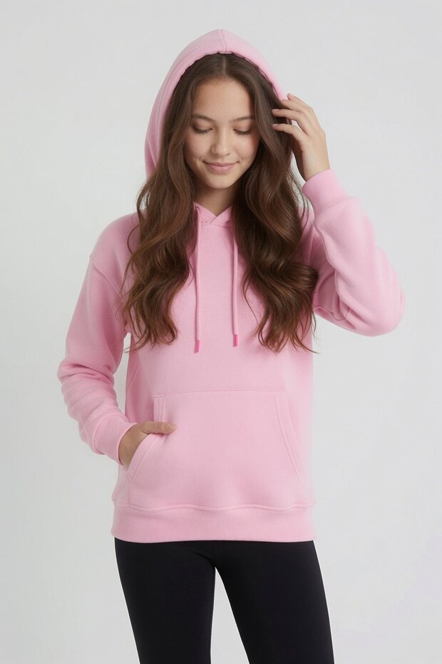 Pink Girl's Kangaroo Pocket Hooded Sweatshirt 24688