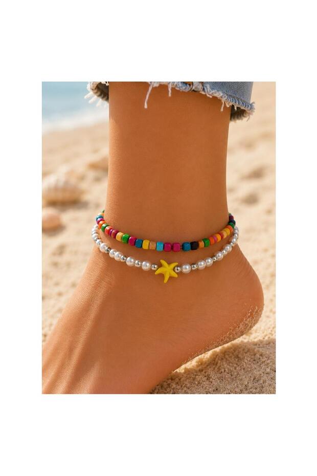 Bamboo Beads - Pearl - Yellow Star Women's Anklet