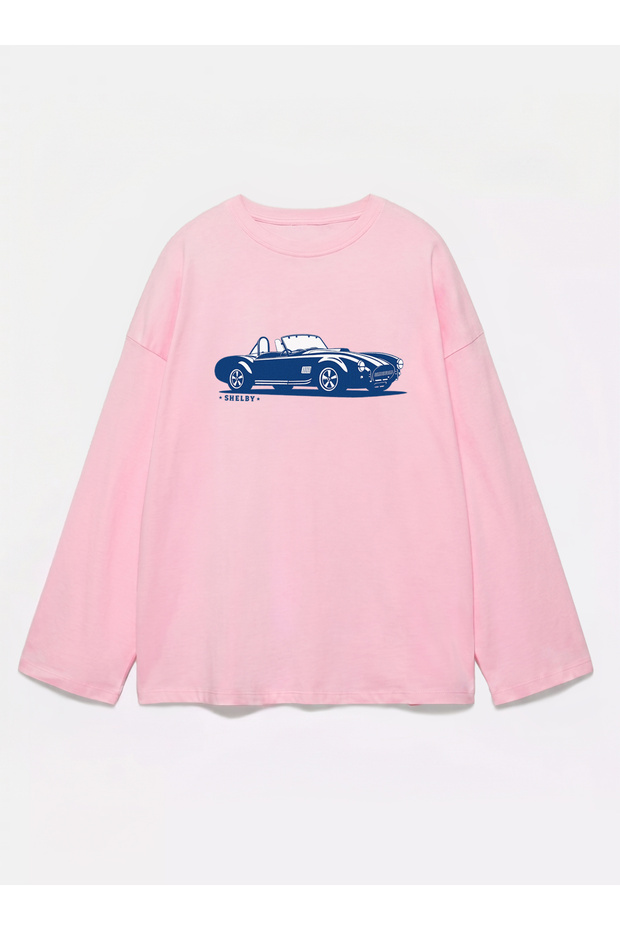 100% Cotton Oversize Fit Shelby Printed - Crew Neck Long Sleeve T-Shirt
