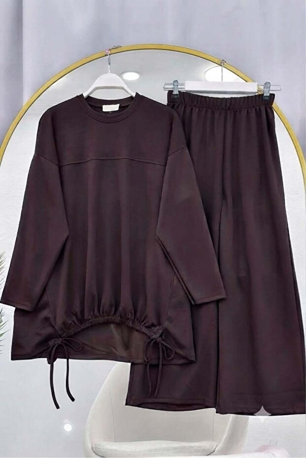 Drawstring Detailed Trousers Double Suit Set Brown