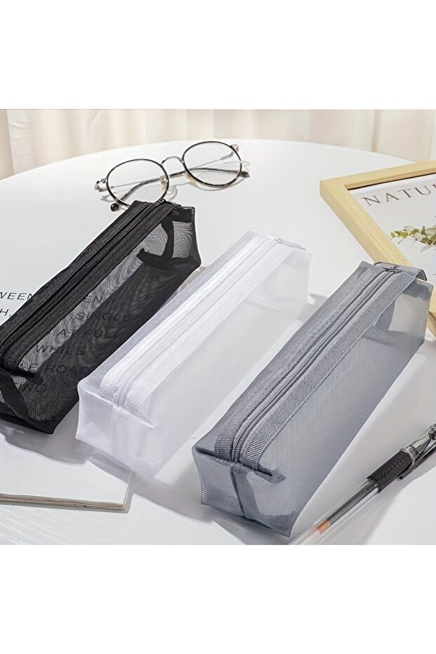 White Mesh Pencil Case Transparent Pens Pouch Cute Simple Aesthetic Bag Organizer Office School Supp