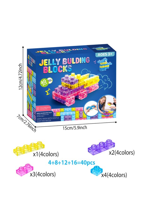 40pcs 40 Pcs Squeeze Toys Squishy Toys Soft Jelly Building Blocks Sensory Toys for Toddlers Gummy Bl