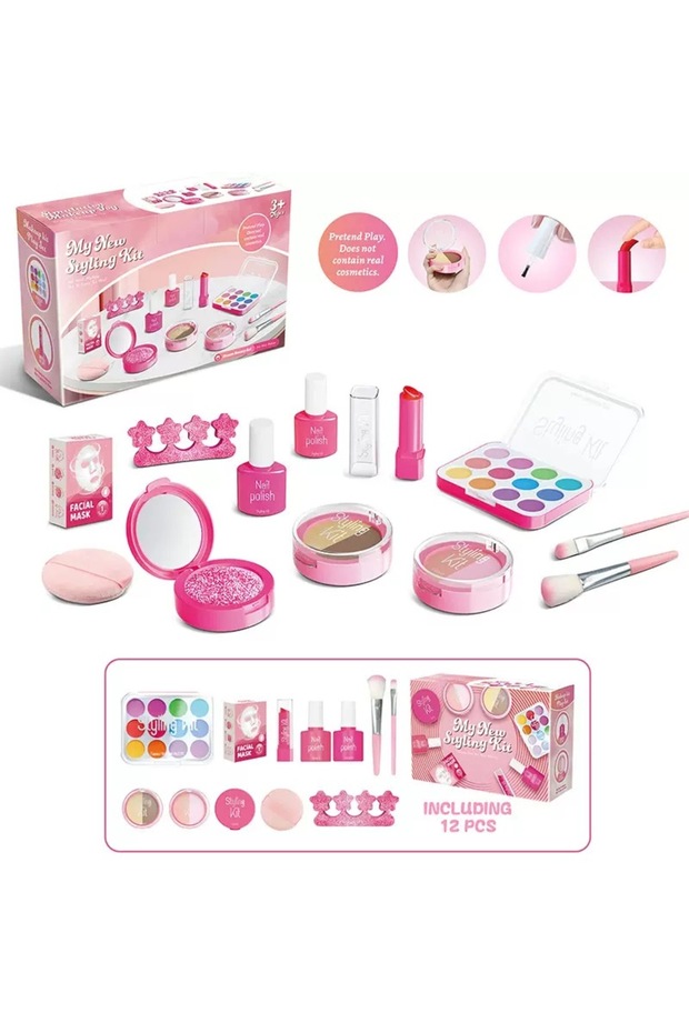feise12 Girl’s Pretend Home Make-Up Set: Faux Manicure, Lip Color, Eye Shadow, Non-Washable Princess