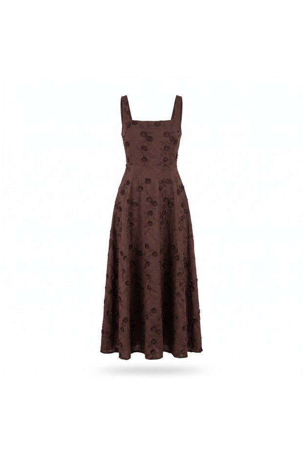 Women's Square Neck Floral Embroidered Long Dress