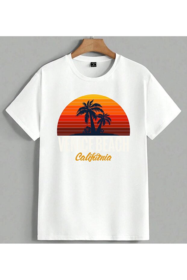 Venice Beach California Sun Printed Unisex Oversize T-Shirt White