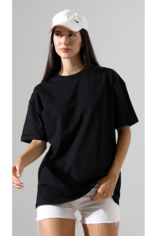Black Plain Unisex Basic Oversize T-Shirt