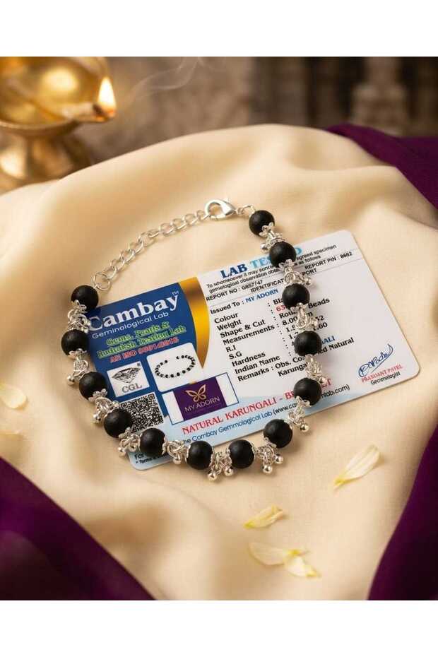 Original 8 MM German Silver Cap Karungali Unisex Bracelet (13 Beads) – Lab Certified