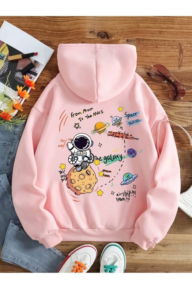 Unisex PINK Space Printed Hooded Hoodie Sweatshirt