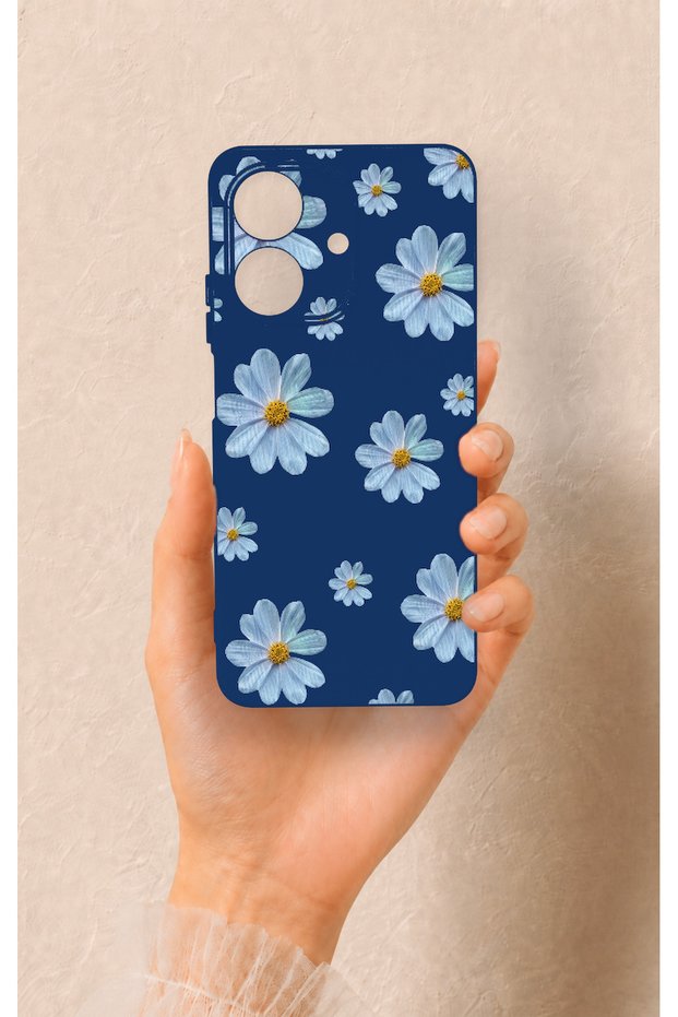 Realme Note 60 Compatible Blue Daisy Patterned Silicone Case