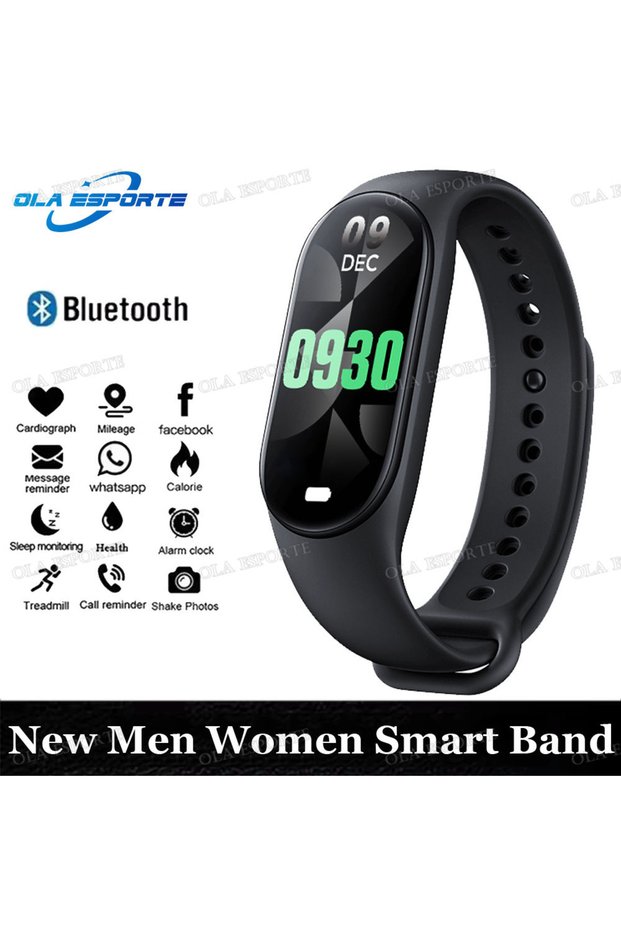 Black M7 Smart Watch Heart Rate Blood Pressure Monitor AMOLED Screen Smart Wristband Fitness Tracker