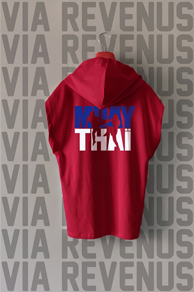 Muay Thai Front and Back Printed Zero Sleeve Hooded 100% Cotton Sports Tshirt