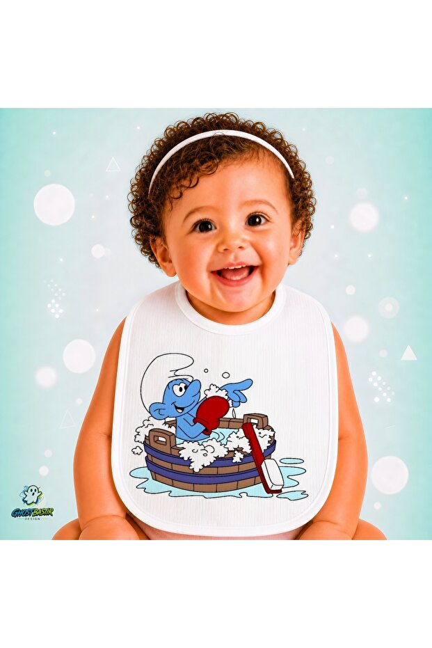 Smurfs Linen Baby Bib – Soft, Absorbent, Washable, Special Design P187