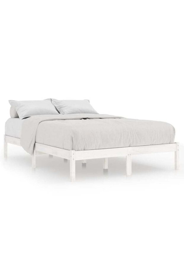 Bed frame, white, 200 x 200 cm, solid pine wood