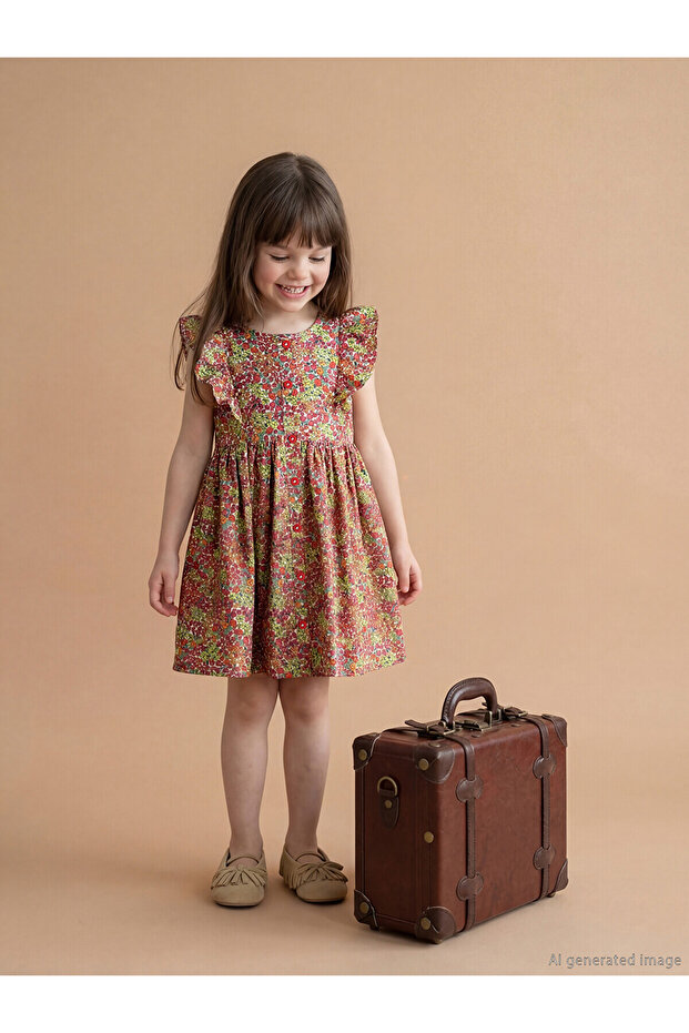 Original Ruffled Floral Patterned Girl's Dress