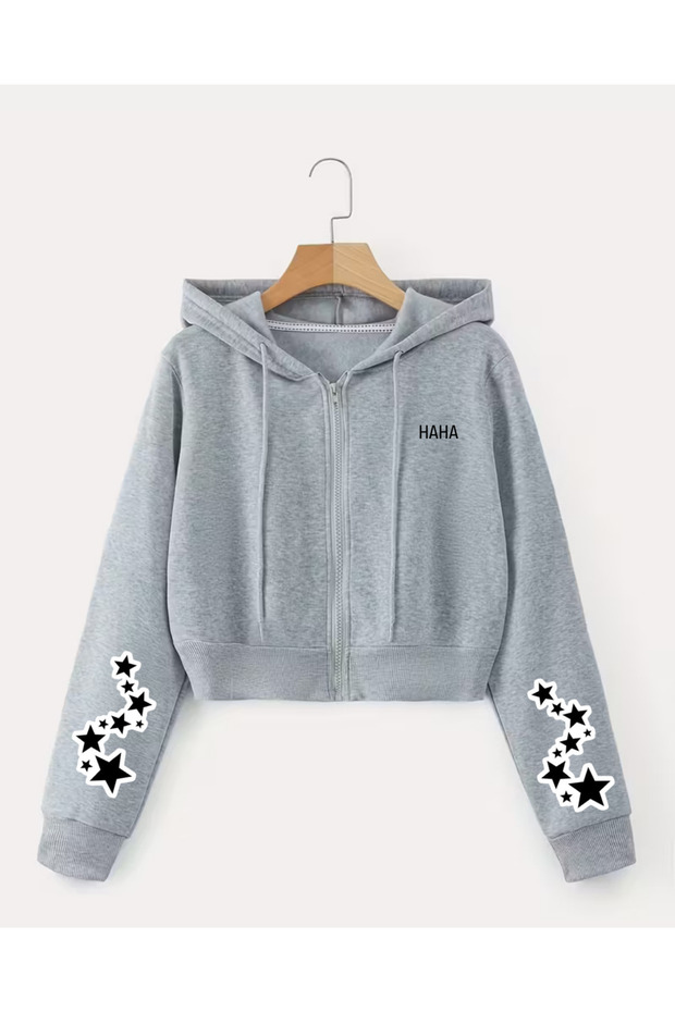 Girls' Hooded Jacket with Printed Sleeves