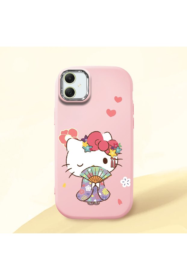Samsung Galaxy A05 Compatible Case Camera Protector Pink Silicone Couple Phone Case with Kitty Pattern