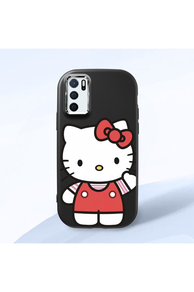 Oppo A54S Compatible Case Camera Protector Black Silicone Couple Phone Case with Kitty Pattern