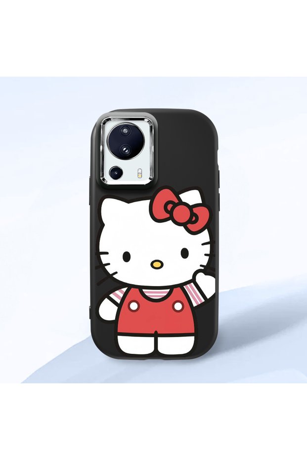 Mi 13 Lite Compatible Case Camera Protector Black Silicone Couple Phone Case Kitty Pattern