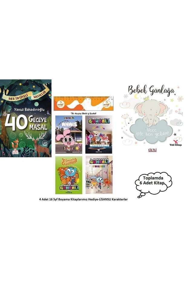 40 Geceye 40 Masal (Hardcover) Yavuz Bahadıroğlu and Yeti Kitap Baby Diaries (Hardcover) + 4 of Our Licensed Coloring Books