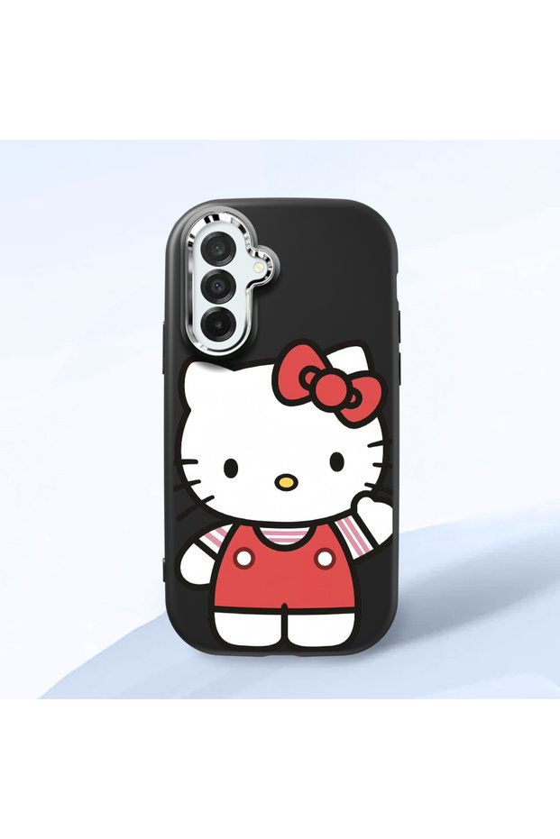 Samsung Galaxy A26 Compatible Case Camera Protector Black Silicone Couple Phone Case Kitty Pattern