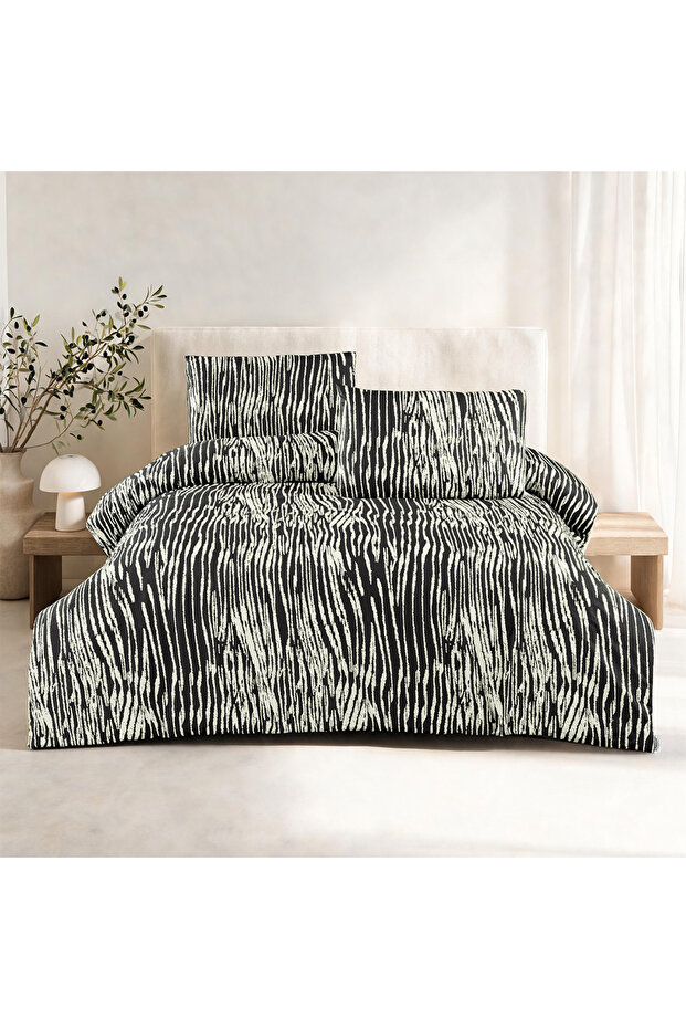 Tiger Double 100% Cotton Ranforce Duvet Cover Set Black 57 Thread (3 Pieces) 200X220/50X70 Black