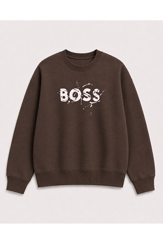 Printed Detailed Embroidered 2 Thread Crew Neck Sweatshirt