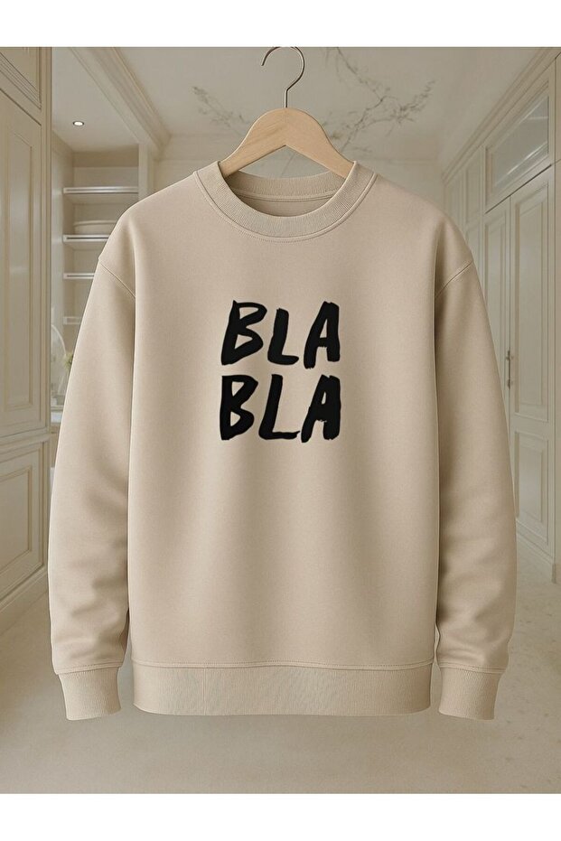 Bla Bla Printed 2 Thread Threaded Crew Neck Sweatshirt