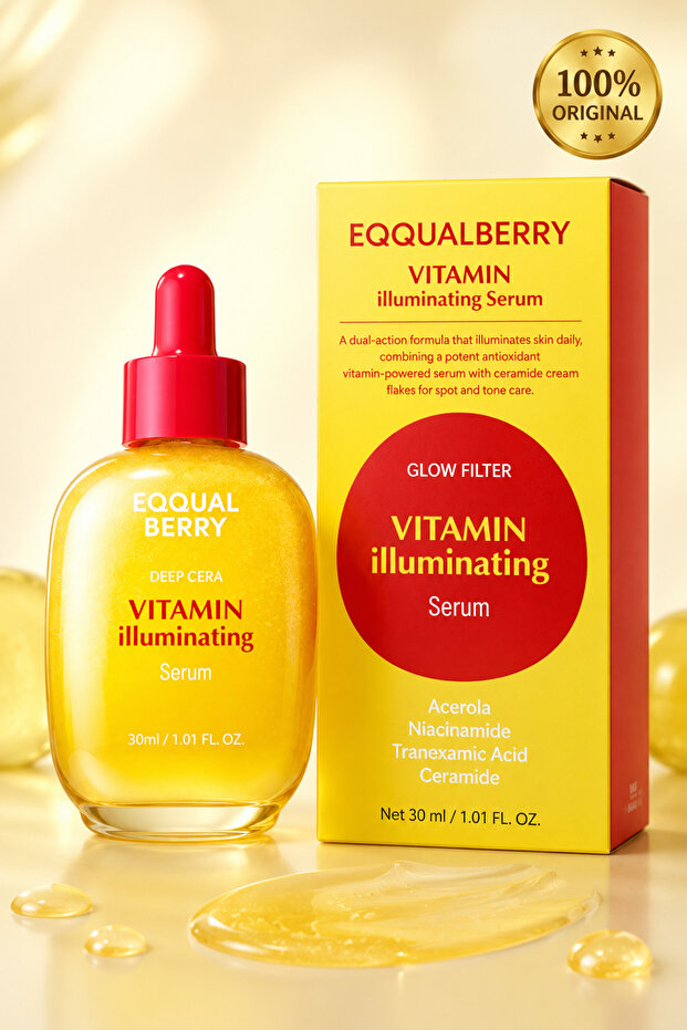 EQQUALBERRY Deep Cera Vitamin Illuminating Serum 30ml – Brightening Face Serum with Acerola, Niacinamide, Tranexamic Acid & Ceramide for Dark Spots, Uneven Tone and Radiant Skin