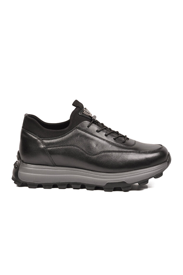 Black Premium Genuine Leather Men's Casual Sneaker Memory Thick Sole M084-2 m