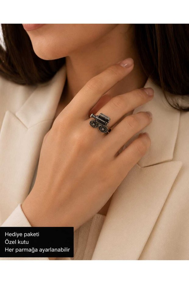 Nostalgic Steam Train Locomotive Design Antique Silver Color Adjustable Women's Ring – Comes with Special Box