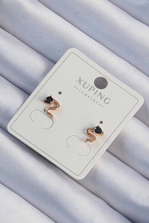 Xuping Color Black Zircon Stone Curved Earrings