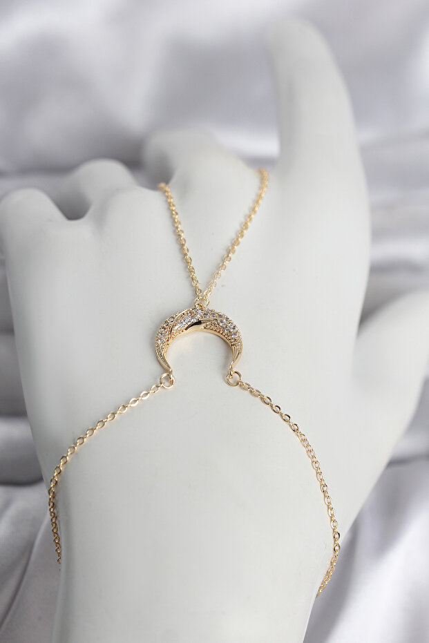 Brass Gold Color Crescent Model Zircon Stone Women's Shahmeran