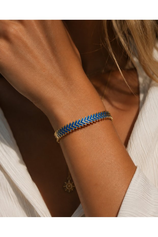 Premium Blue Enamel Detailed Gold Handcuff Bracelet | Modern and Stylish Women's Bracelet
