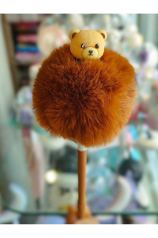 Pom Pom Plush Ballpoint Pen with Teddy Bear Figure (1 Piece) Yb9895856