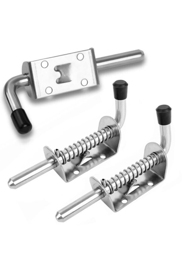 - Spring Pin Lock - Stainless Steel Latch - For Patio Doors - 2 Pieces - High Quality - For Garage Doors - Silver