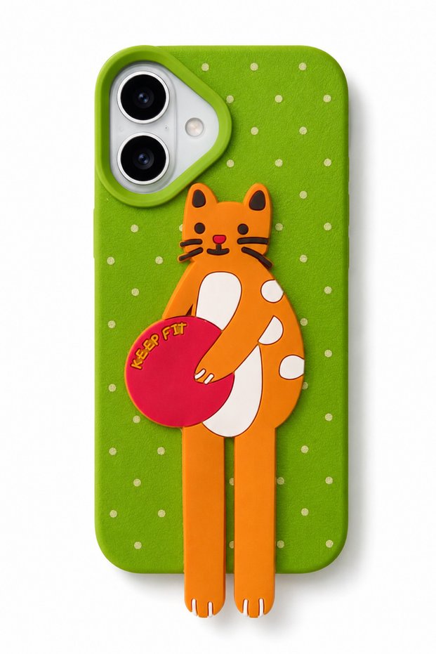 iPhone 17 Compatible Soft Touch Silicone Phone Case with Stand and 3D Cat Figure