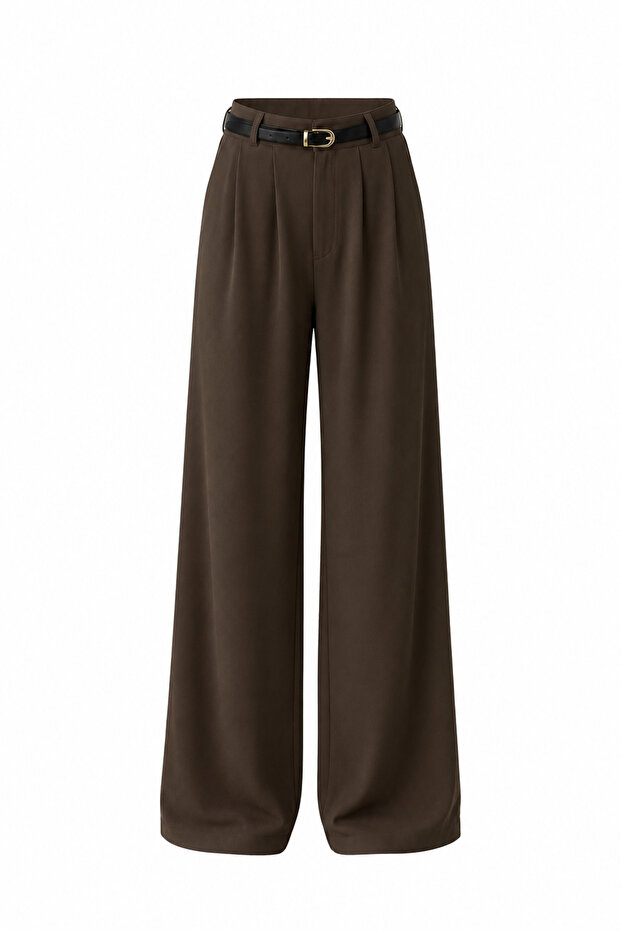 Brown Belted Draped Trousers - 2Y301