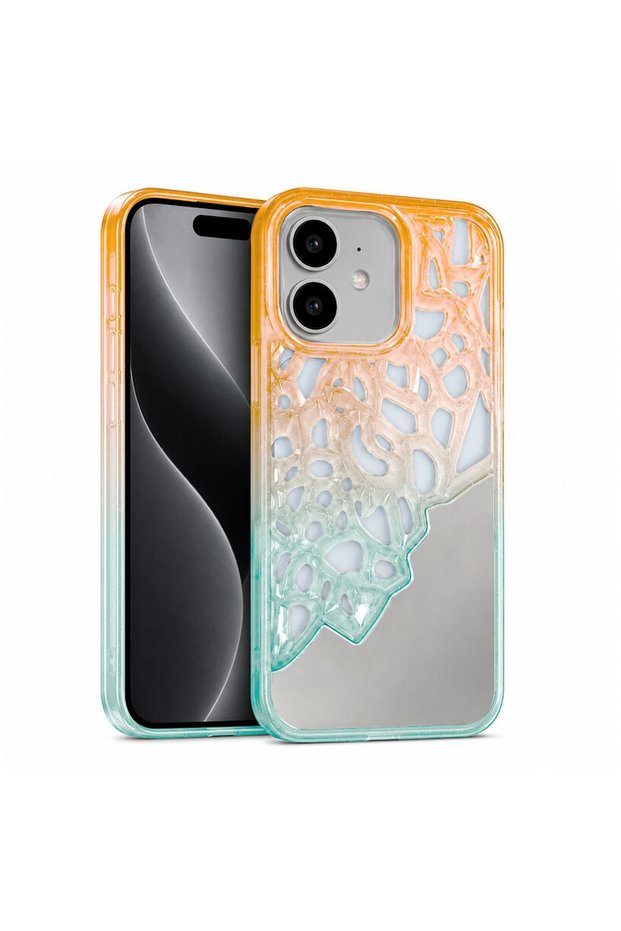 Apple iPhone 11 Compatible Case Mirrored Lace Silicone Case Orange