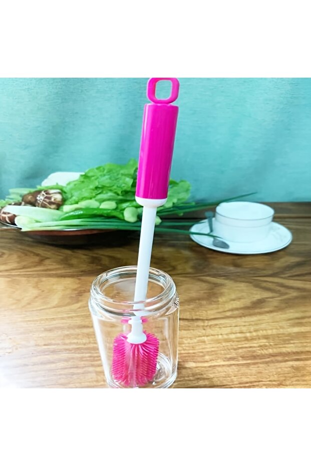 Red 1pc Long Handle Cleaning Brush, Non-Slip Grip for Narrow Bottles, Durable Plastic Brush for Hard