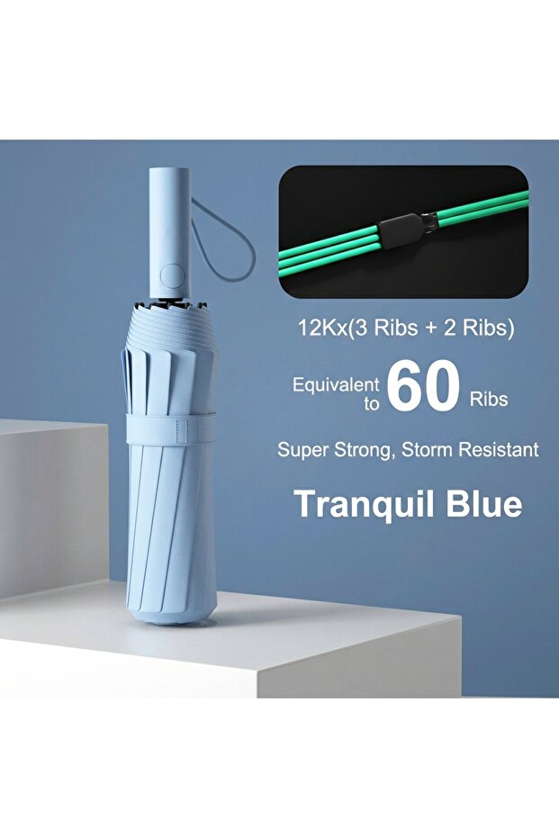 60Ribs Blue Reinforced 24-Bone Umbrella, Men's Business Strong And Durable Wind-resistant Umbrella,