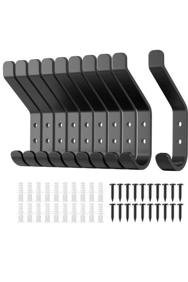 10-Pack Coat Hooks Stainless Steel Wall Bathroom Towels Hats Backpacks Keys Clothing Black 9.5cm