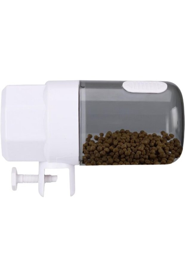 Battery-powered automatic feeder for fish pellets and flake food