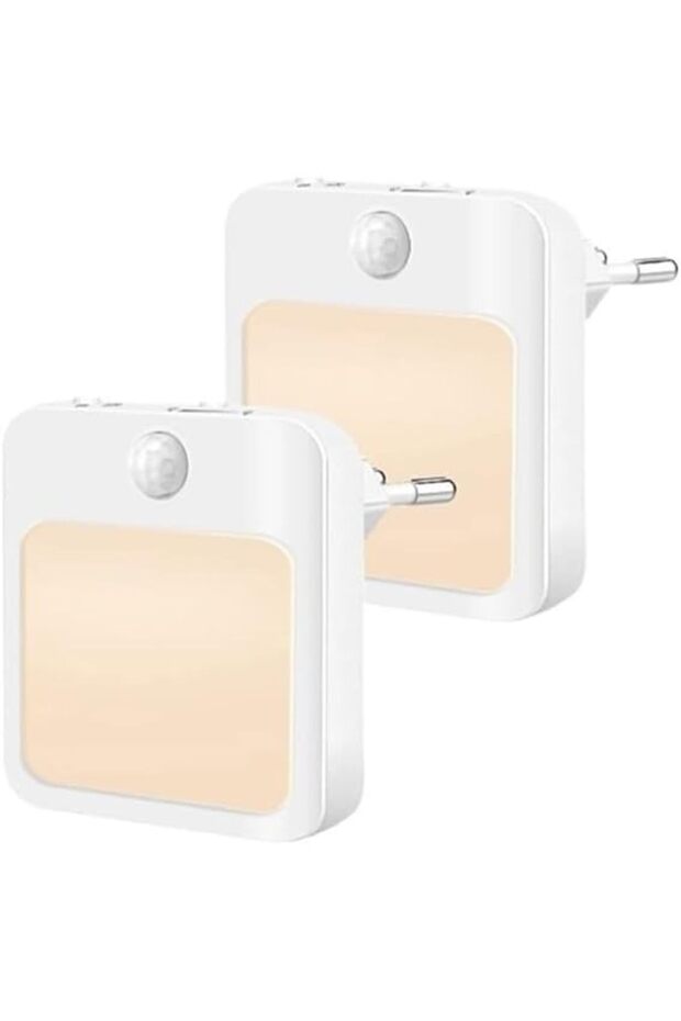 Two-piece mini portable wall-mounted LED night light with sensor for children's bedroom, hallway, and kitchen (warm light).
